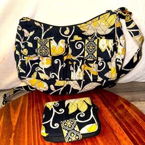 Vera Bradley Libby In Yellow Bird #1 Shoulder Crossbody Bag & Wallet Set
